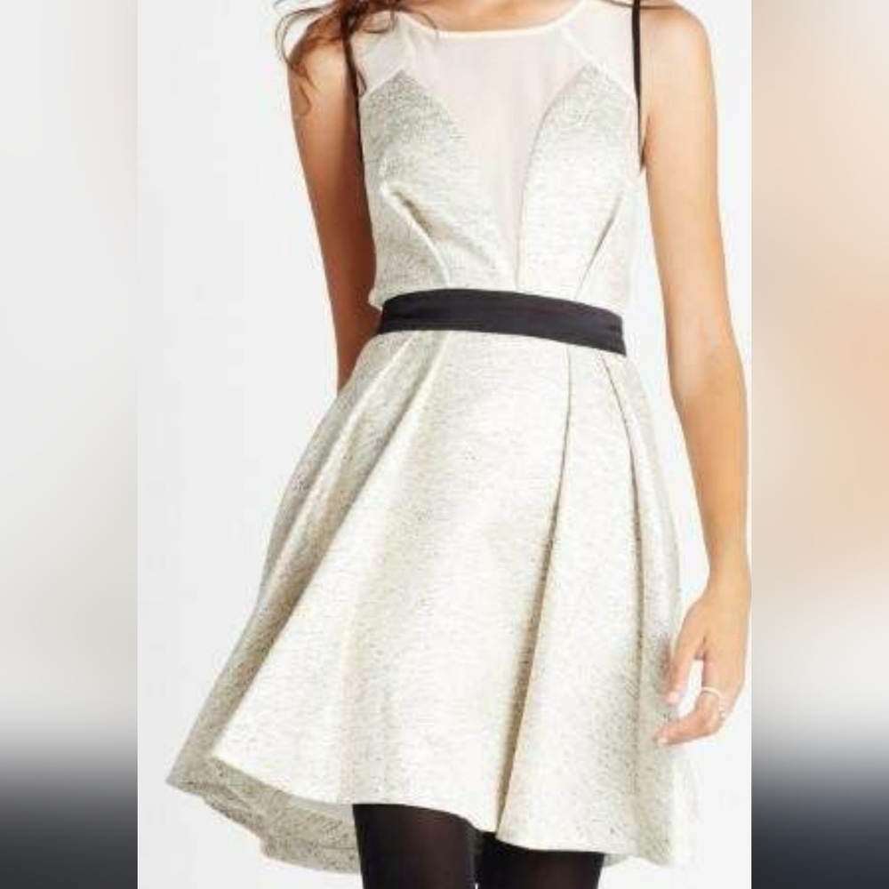 BCBGeneration Chiffon Inset Tweed Fit and Flare Dress / Size 6
